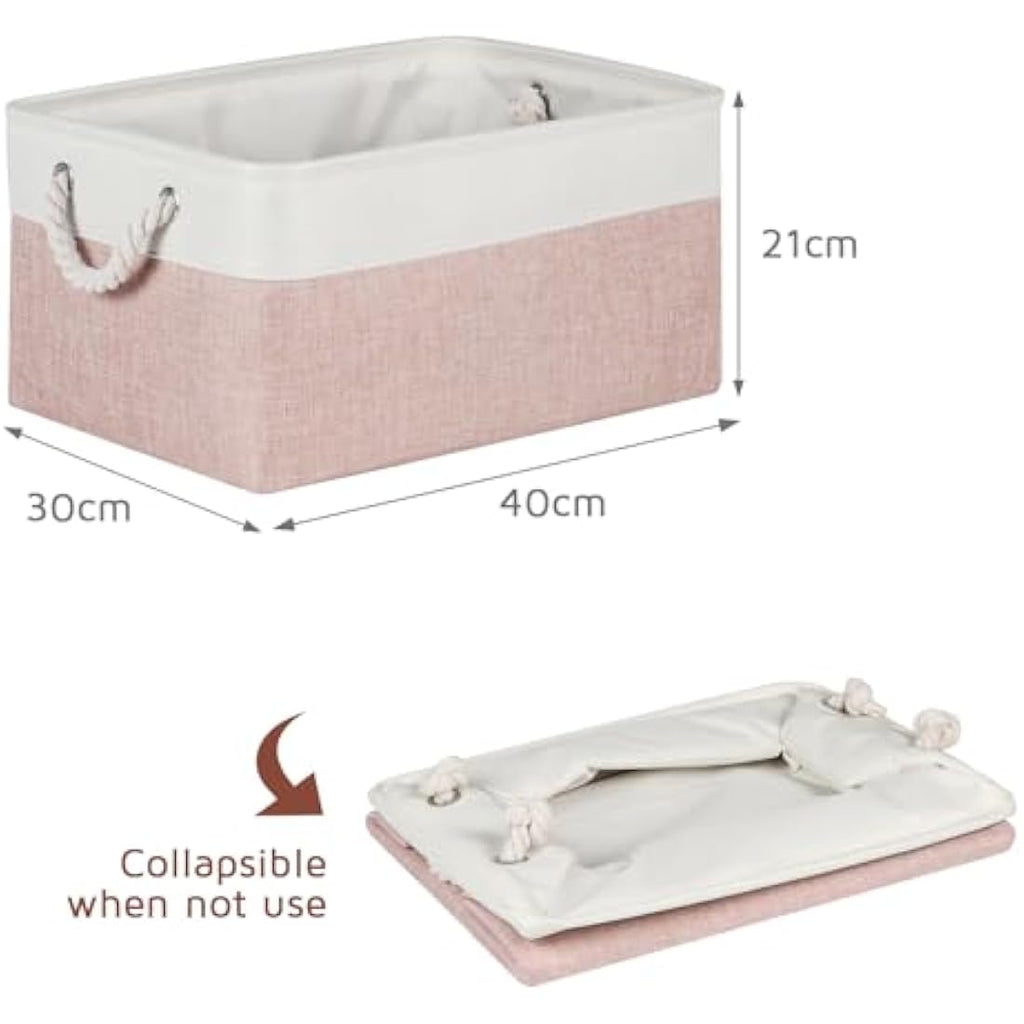 Fabric Storage Baskets for Shelves | 3-Pack Pink Linen Bins