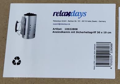 Relaxdays XL Charcoal Chimney Starter | Galvanized Steel BBQ Lighter