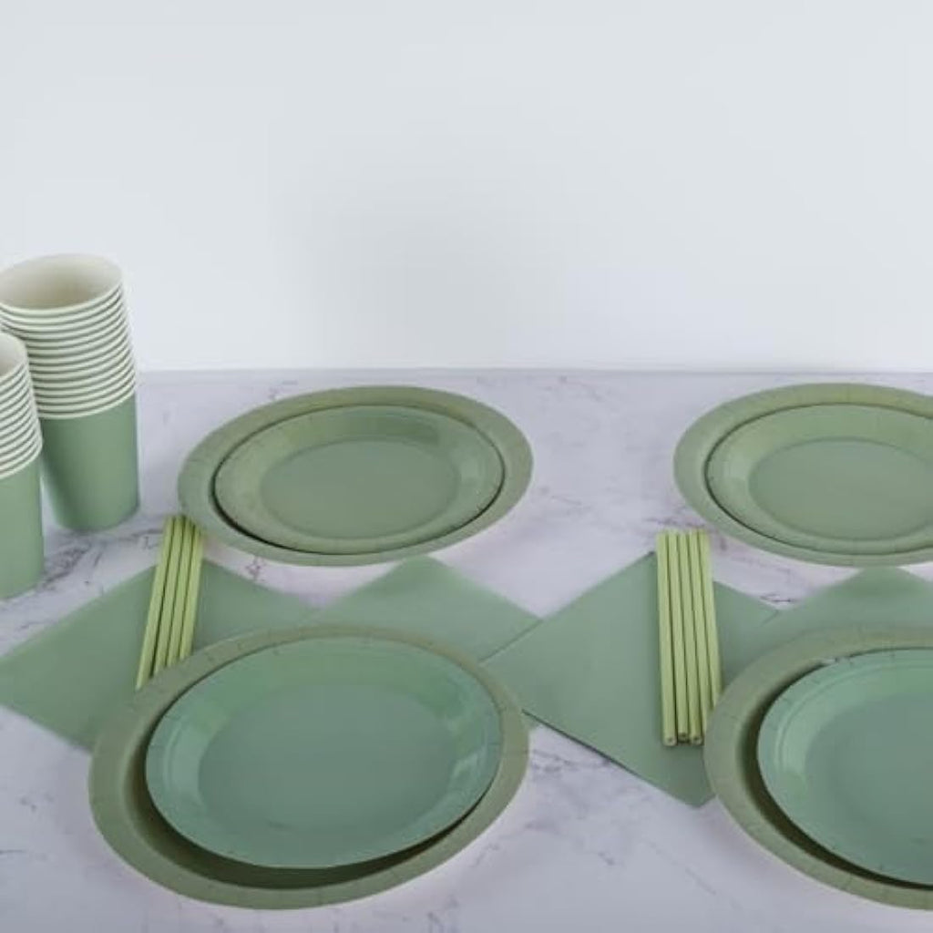 Jolof Store Sage Green Party Tableware Set | 250 Piece Disposable Plates