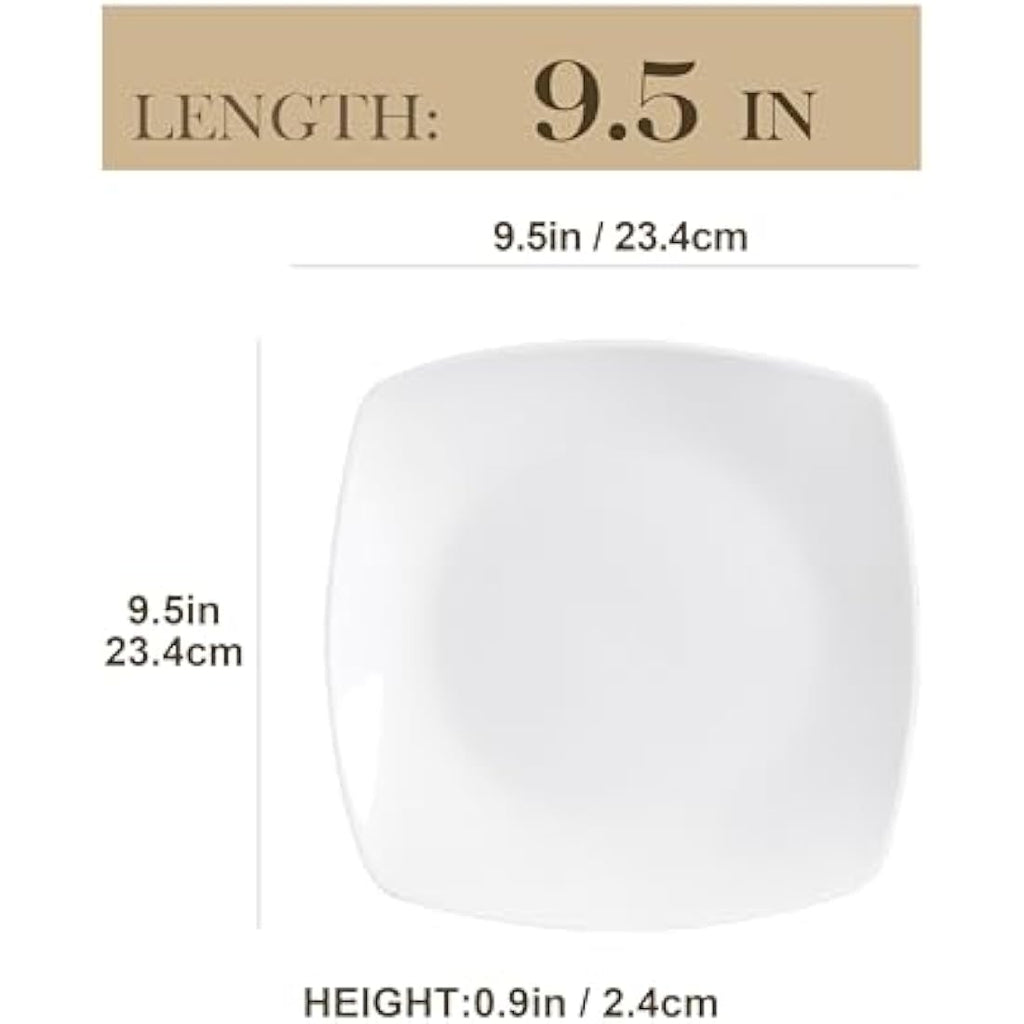 MALACASA Julia Square Dinner Plates - 6-Piece Ivory White Porcelain Set