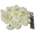 50pc White Silk Carnation Flower Heads with 8" Wired Stems