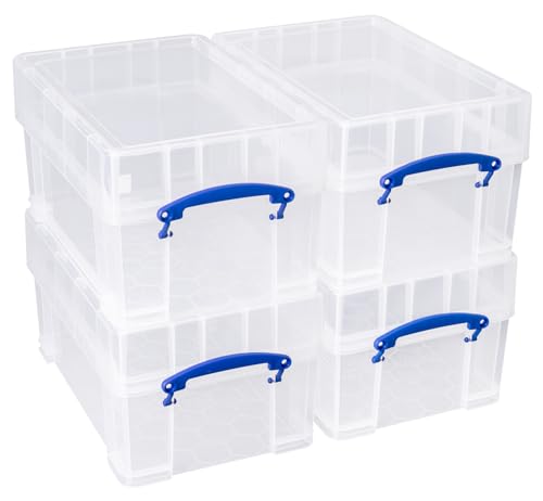 Really Useful Box 9 Litre Clear Plastic Storage Bins with XL Lid - 4 Pack