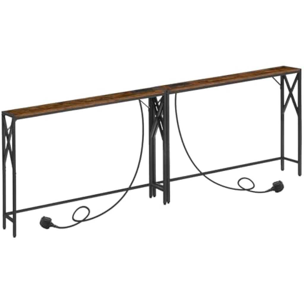 MAHANCRIS 2-Pack Console Table with Charging Station - Rustic Brown