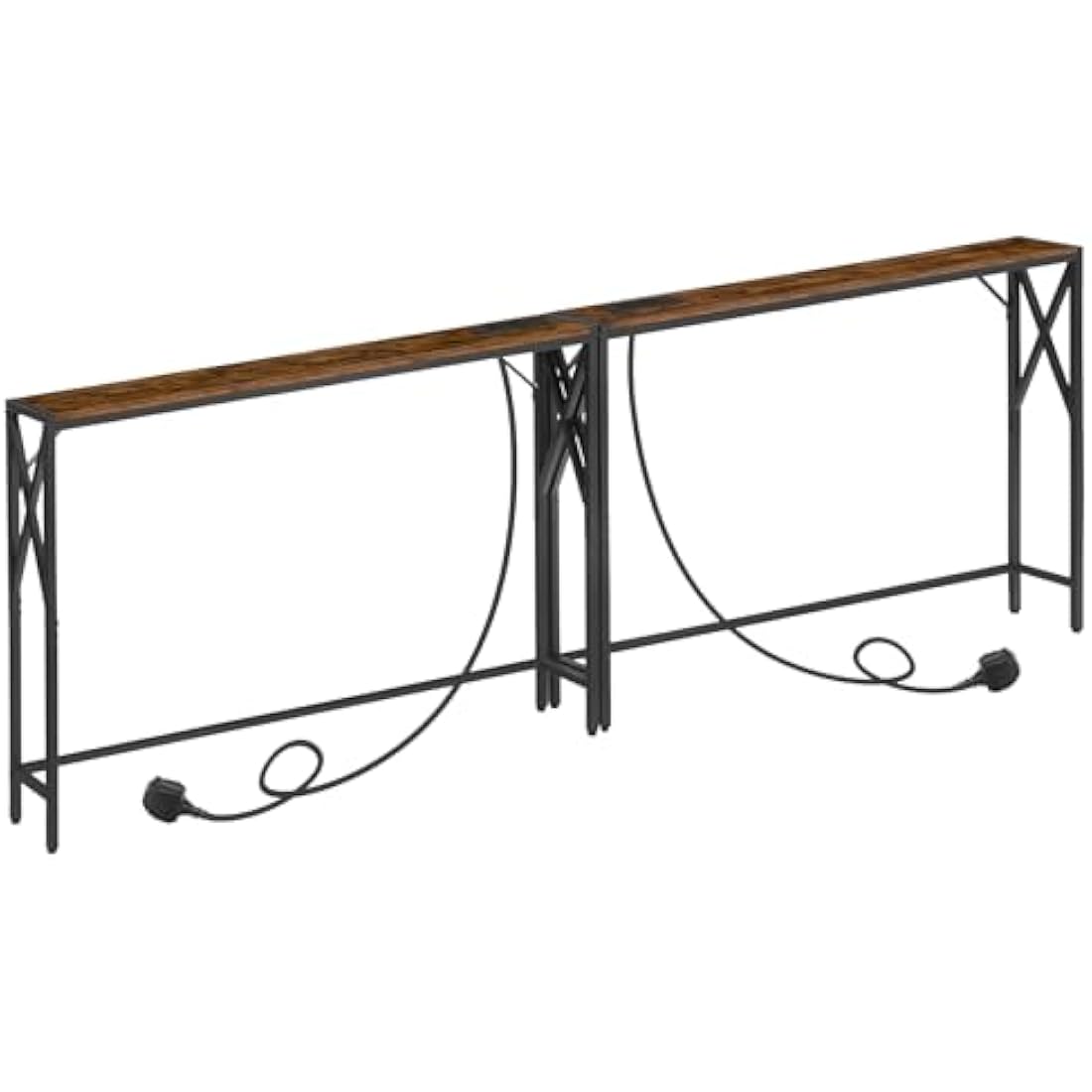 MAHANCRIS 2-Pack Console Table with Charging Station - Rustic Brown