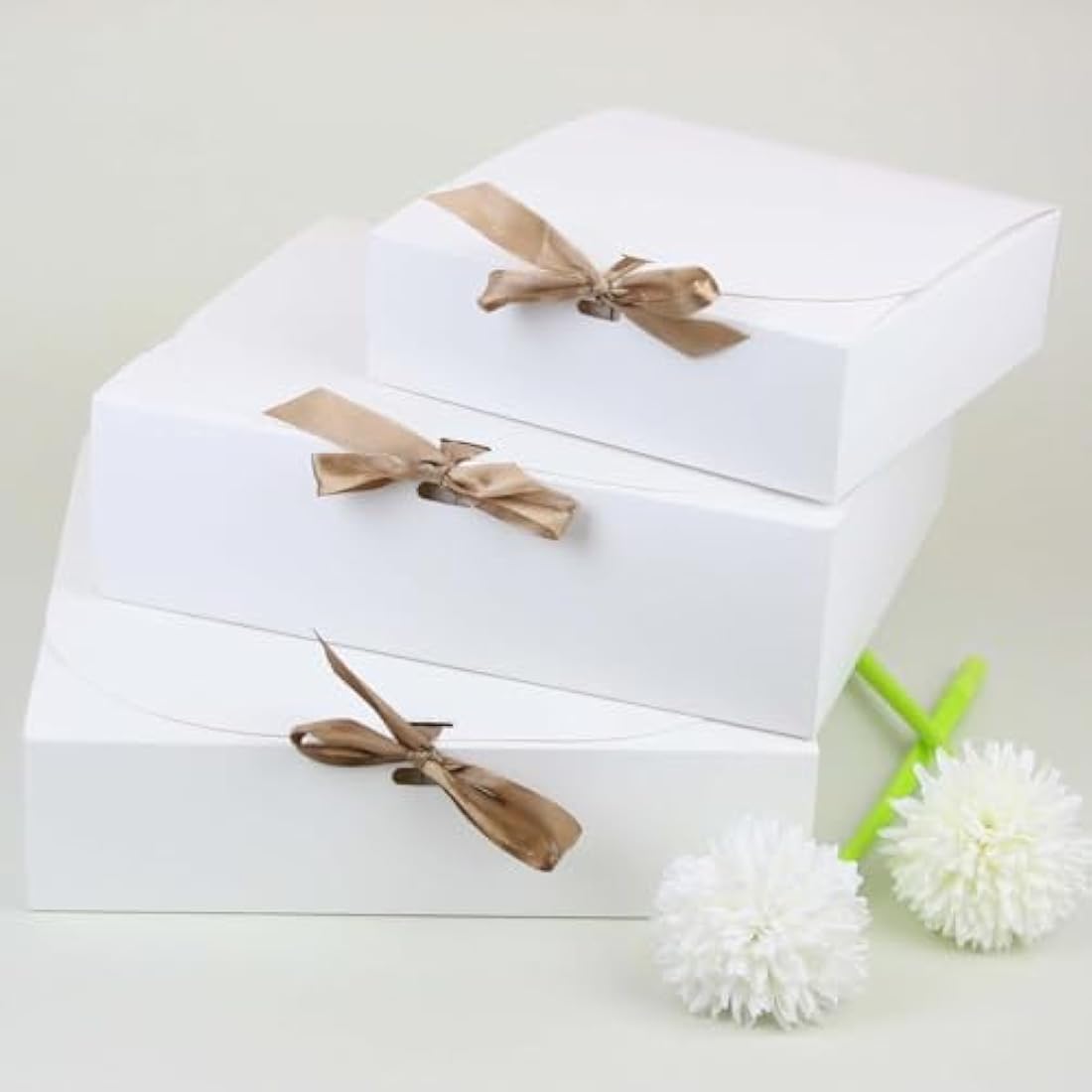 Jolof Store Square Gift Box Pack of 12 – White Kraft Paper with Ribbon