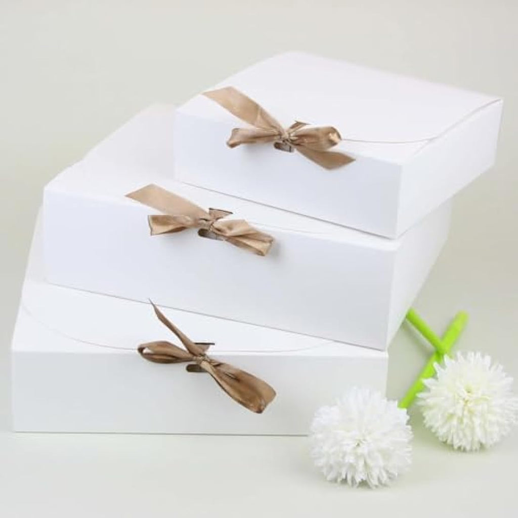 Jolof Store Square Gift Boxes - Pack of 12 Recycled Kraft with Ribbon