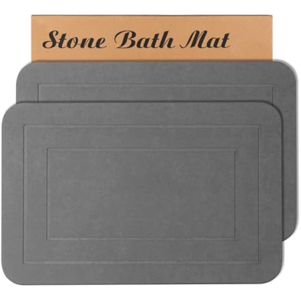 HUMIGA Diatomaceous Earth Stone Bath Mat - 2 Pack Non-Slip Grey, 24x15