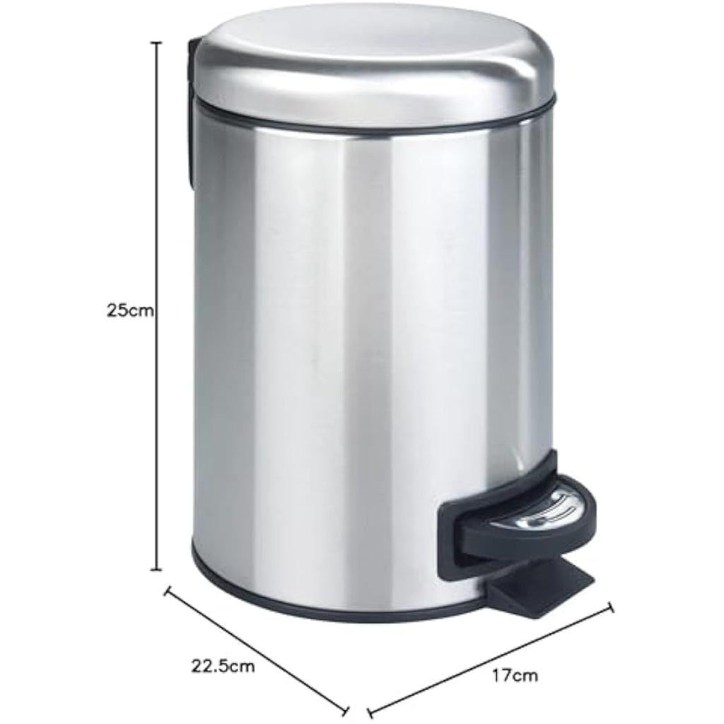 WENKO Leman Cosmetic Pedal Bin – 3L Matt Stainless Steel Waste Bin