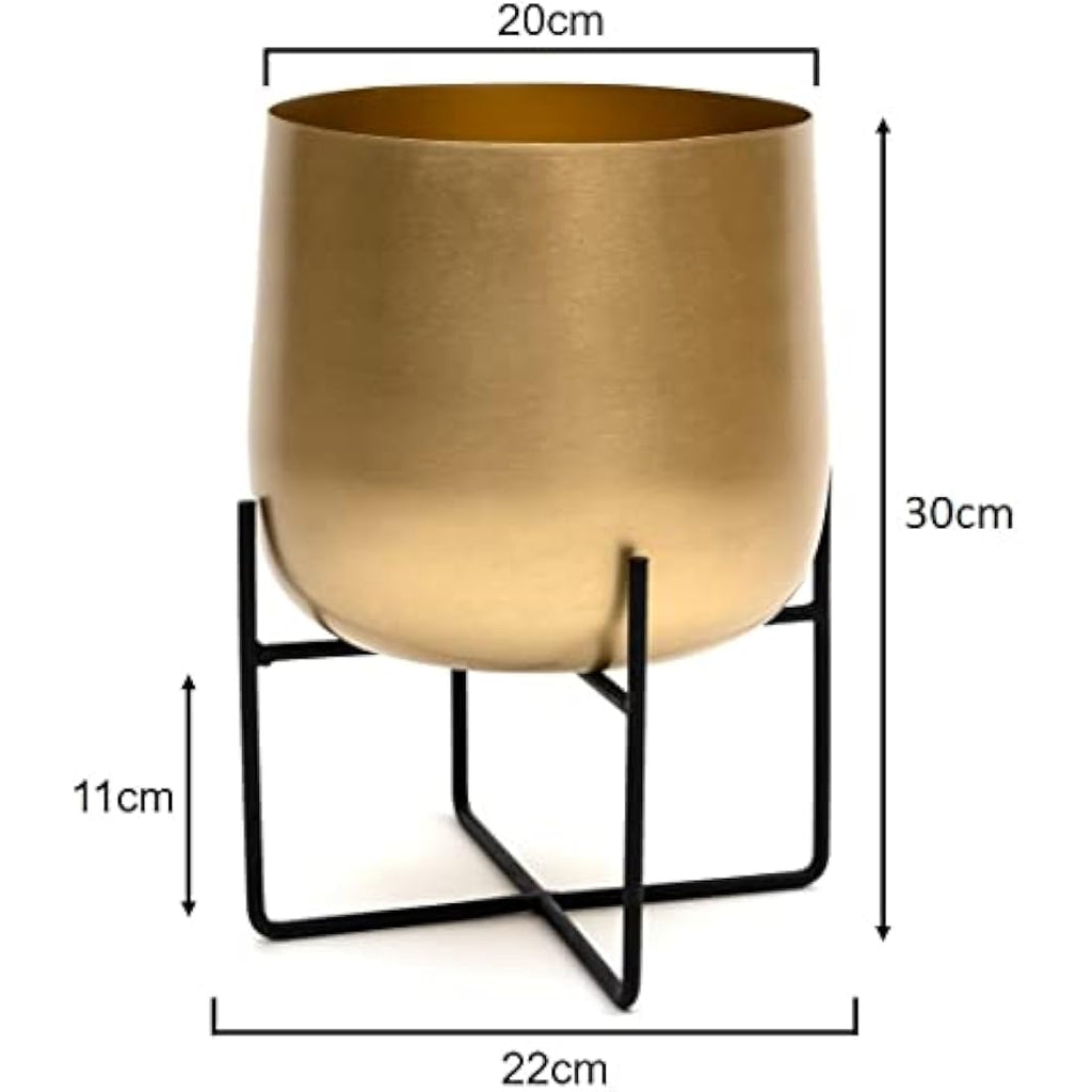 Gold Metal Plant Pot with Black Stand – 20cm Indoor Planter