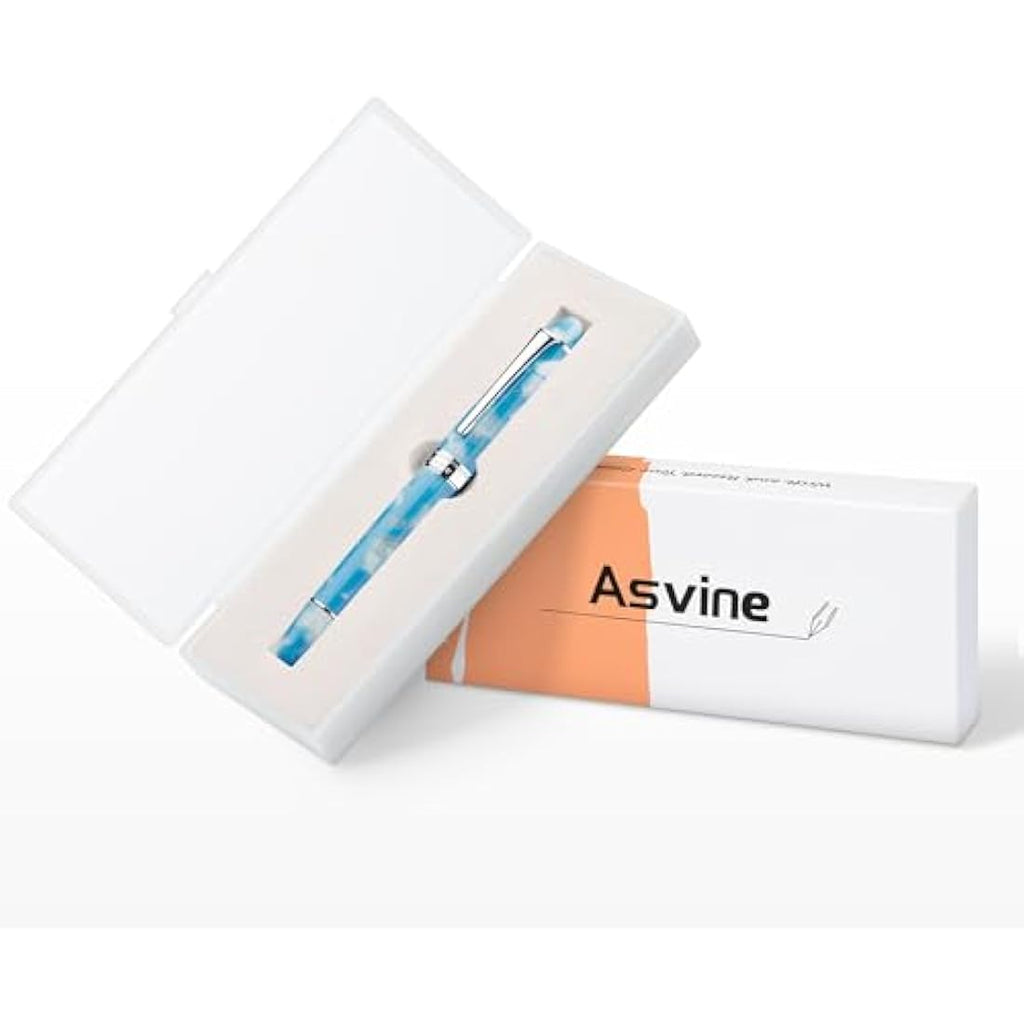 Asvine P50 Piston Fountain Pen | Sky Blue Resin Fine Nib Gift Set