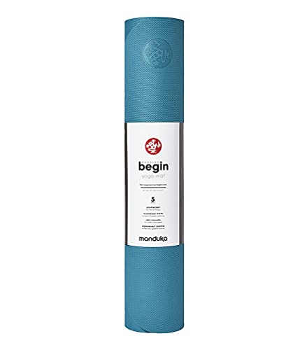 Manduka Begin Yoga Mat – Non-Slip 5mm Beginner Exercise Mat, Bondi Blue