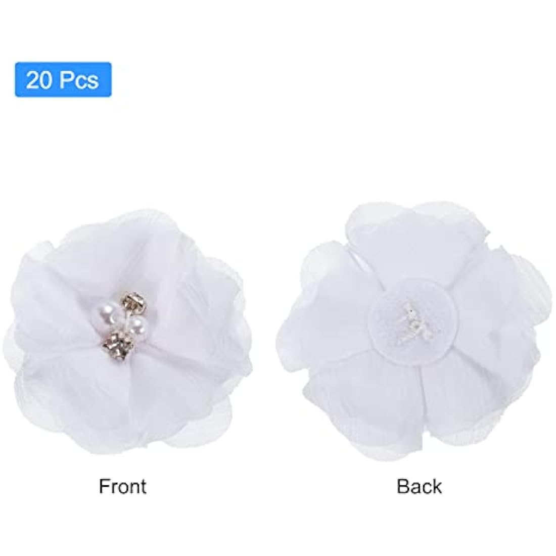 Jolof Store White Chiffon Flower Heads with Rhinestones - 20 Pack