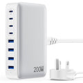 200W GaN III 8-Port USB C Fast Charger Station – White
