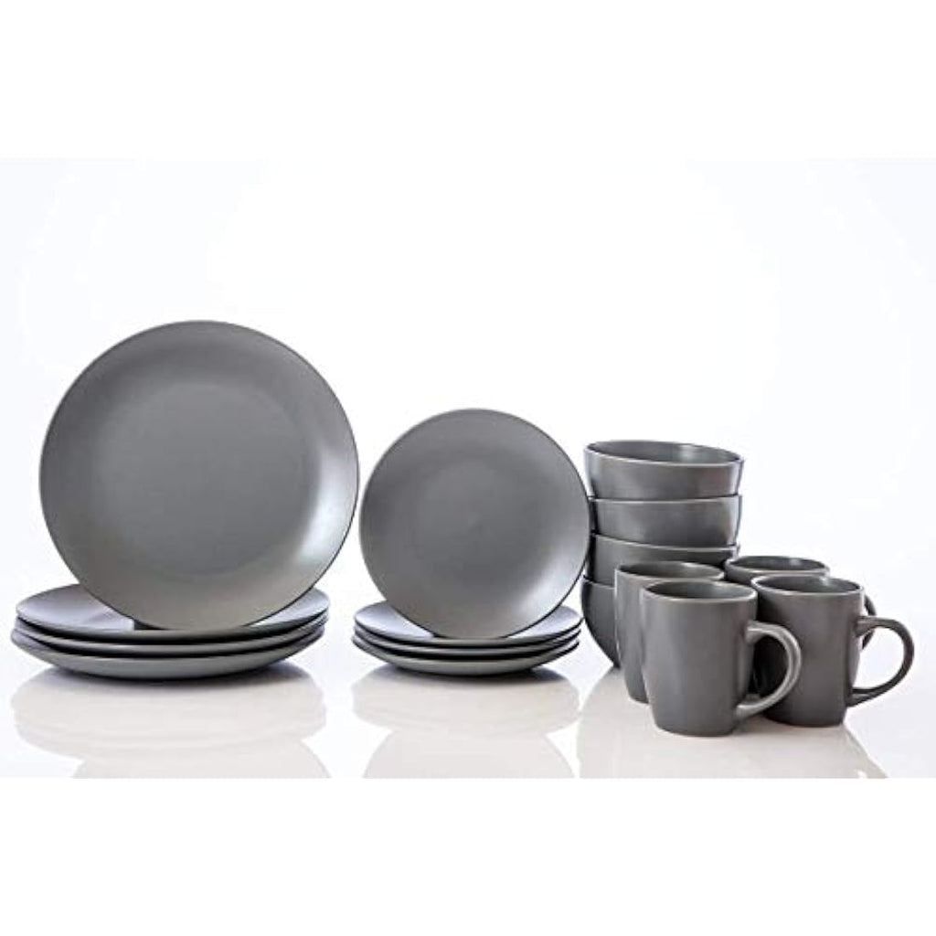 HOMD 16-Piece Stoneware Dinnerware Set | Gray Ceramic Service for 4