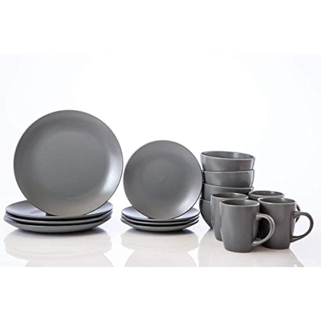 HOMD 16-Piece Stoneware Dinnerware Set | Gray Ceramic Service for 4