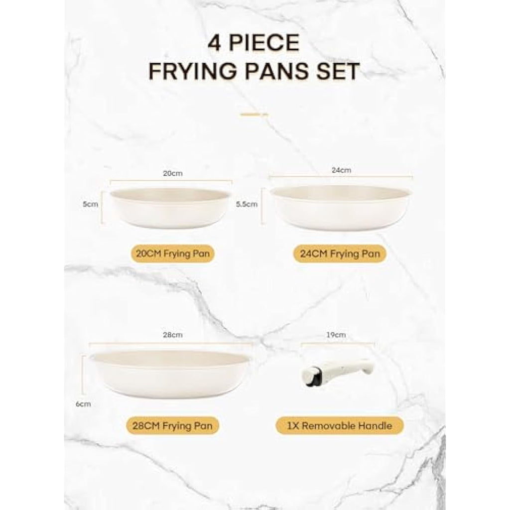 FOHERE 3-Piece Nonstick Ceramic Frying Pan Set with Detachable Handle