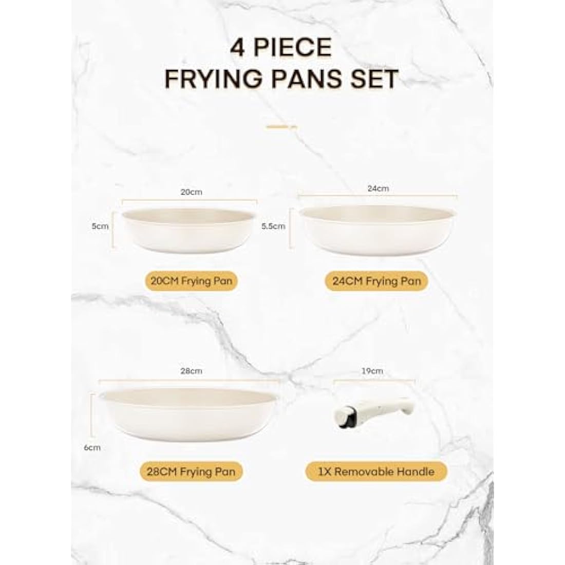 FOHERE 3-Piece Nonstick Ceramic Frying Pan Set with Detachable Handle