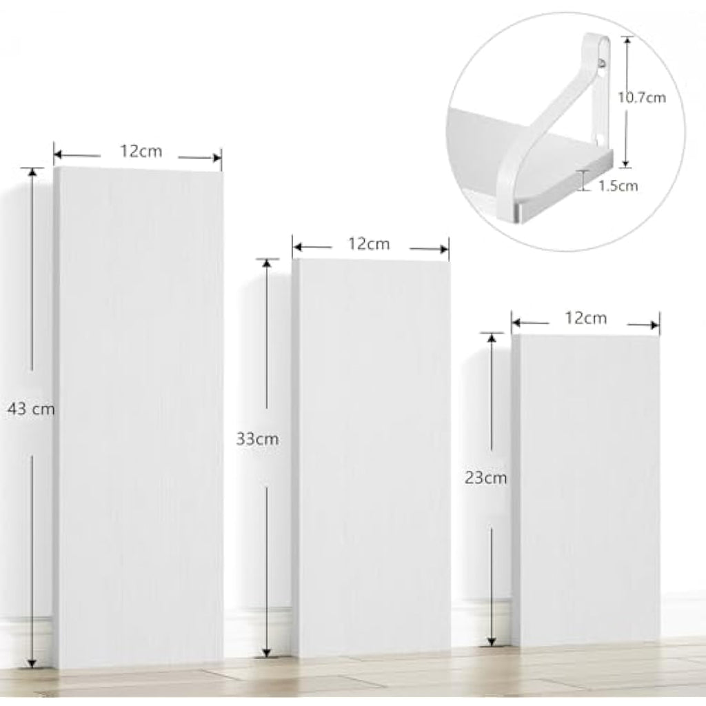 Love-KANKEI Floating Shelves – Set of 3 Rustic Wood Wall Shelves, White