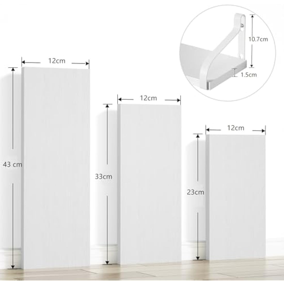 Love-KANKEI Floating Shelves – Set of 3 Rustic Wood Wall Shelves, White