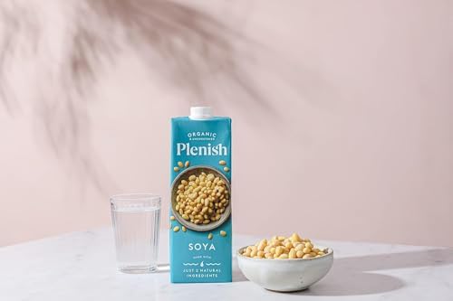 Plenish Organic Unsweetened Soya Milk - High Protein - 1L (Pack of 8)