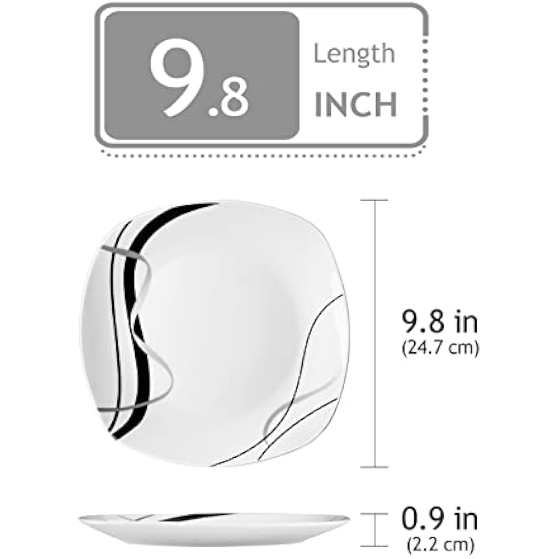 VEWEET Fiona 6-Piece Porcelain Dinner Plate Set | Square Ivory White