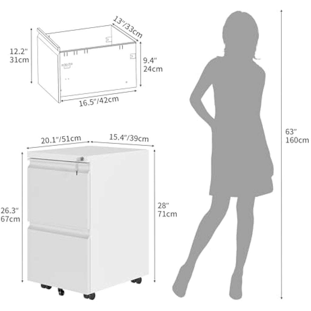 YITAHOME 2-Drawer Mobile Filing Cabinet | Lockable Steel Under Desk Storage