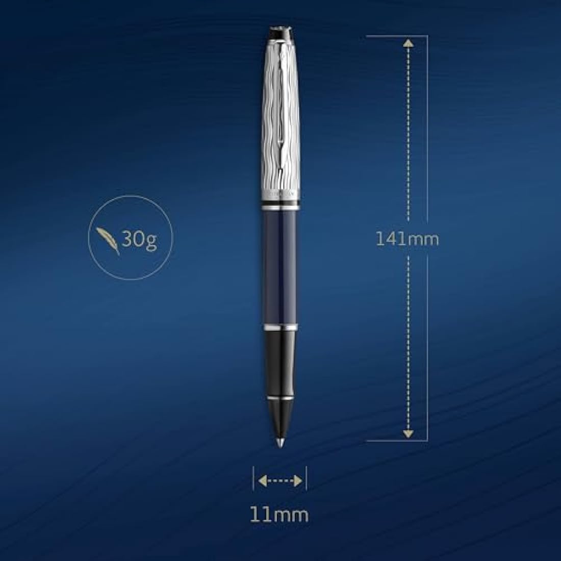 Waterman Expert Rollerball Pen - Blue Lacquer & Metal Chiselled Cap
