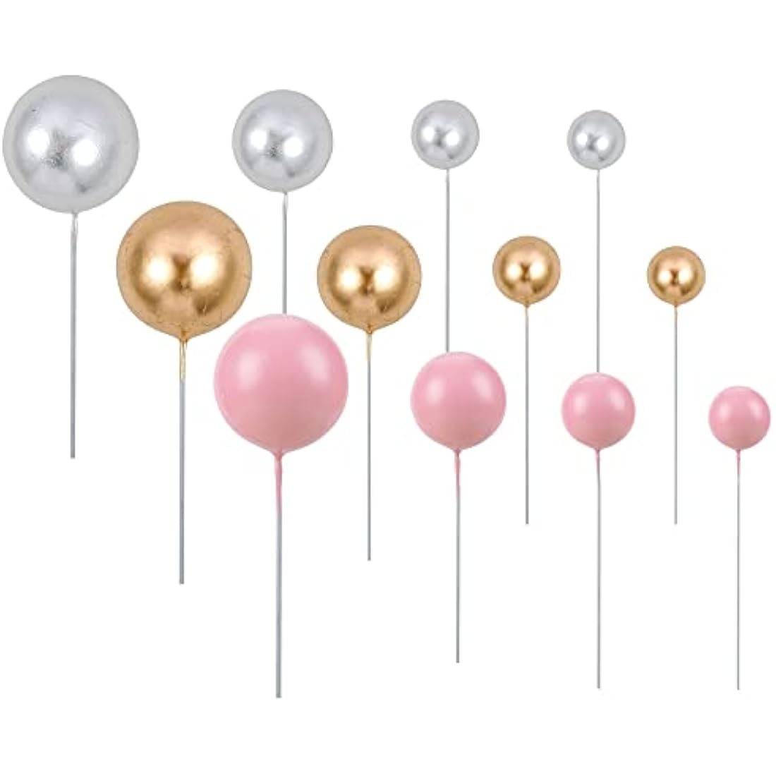 Jolof Store 30Pcs Foam Ball Cake Toppers | Gold Silver Pink Cupcake Picks