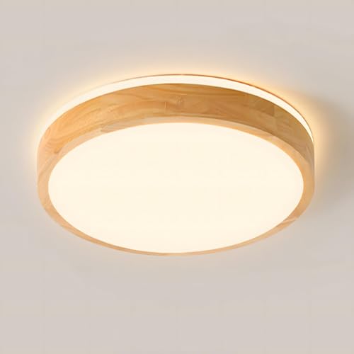 YYUTLUO Wood LED Ceiling Light | 360° Glow Round Oak Flush Mount Lamp