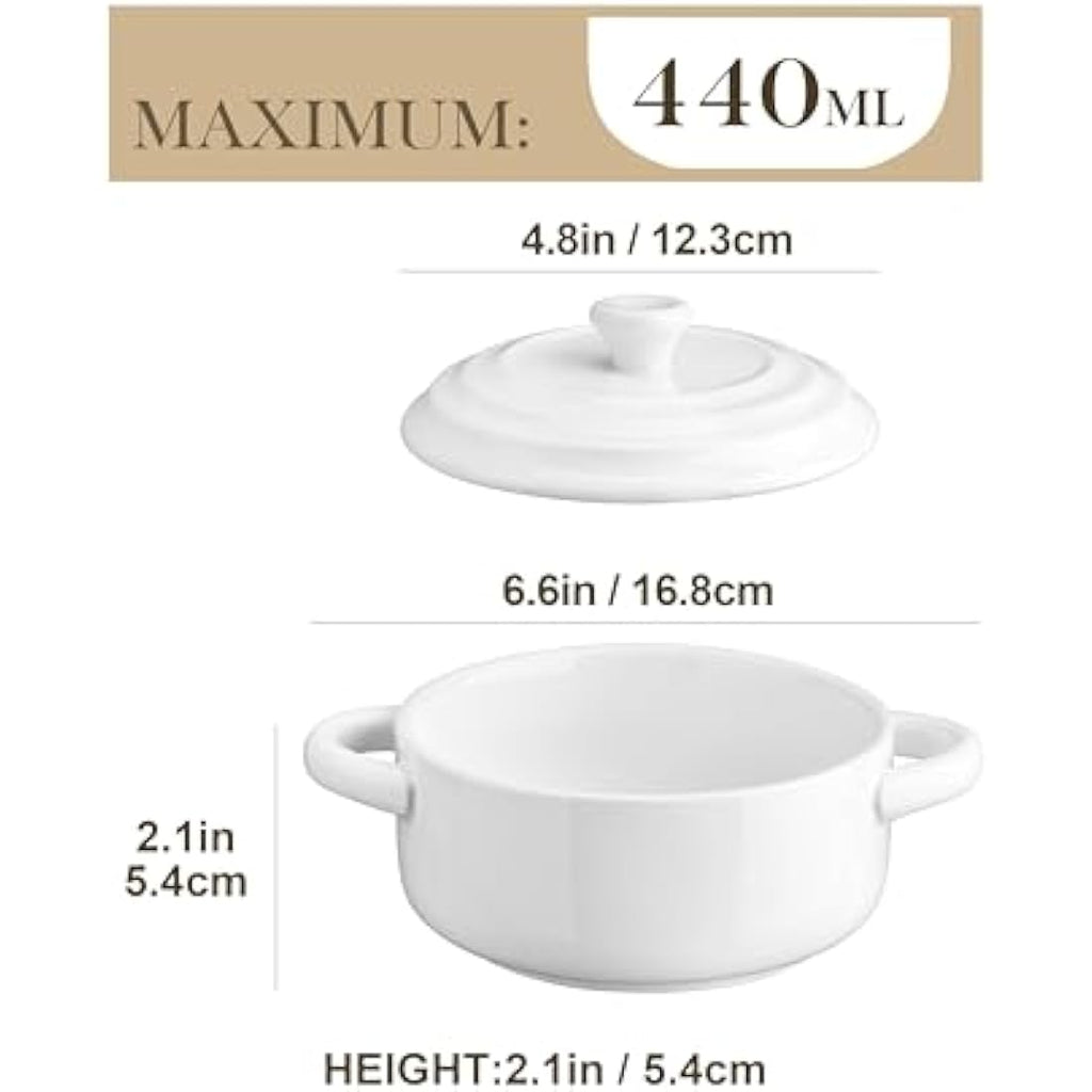 MALACASA Mini Cocotte Set – 440ML Ceramic Casserole Dishes with Lids, Set of 4