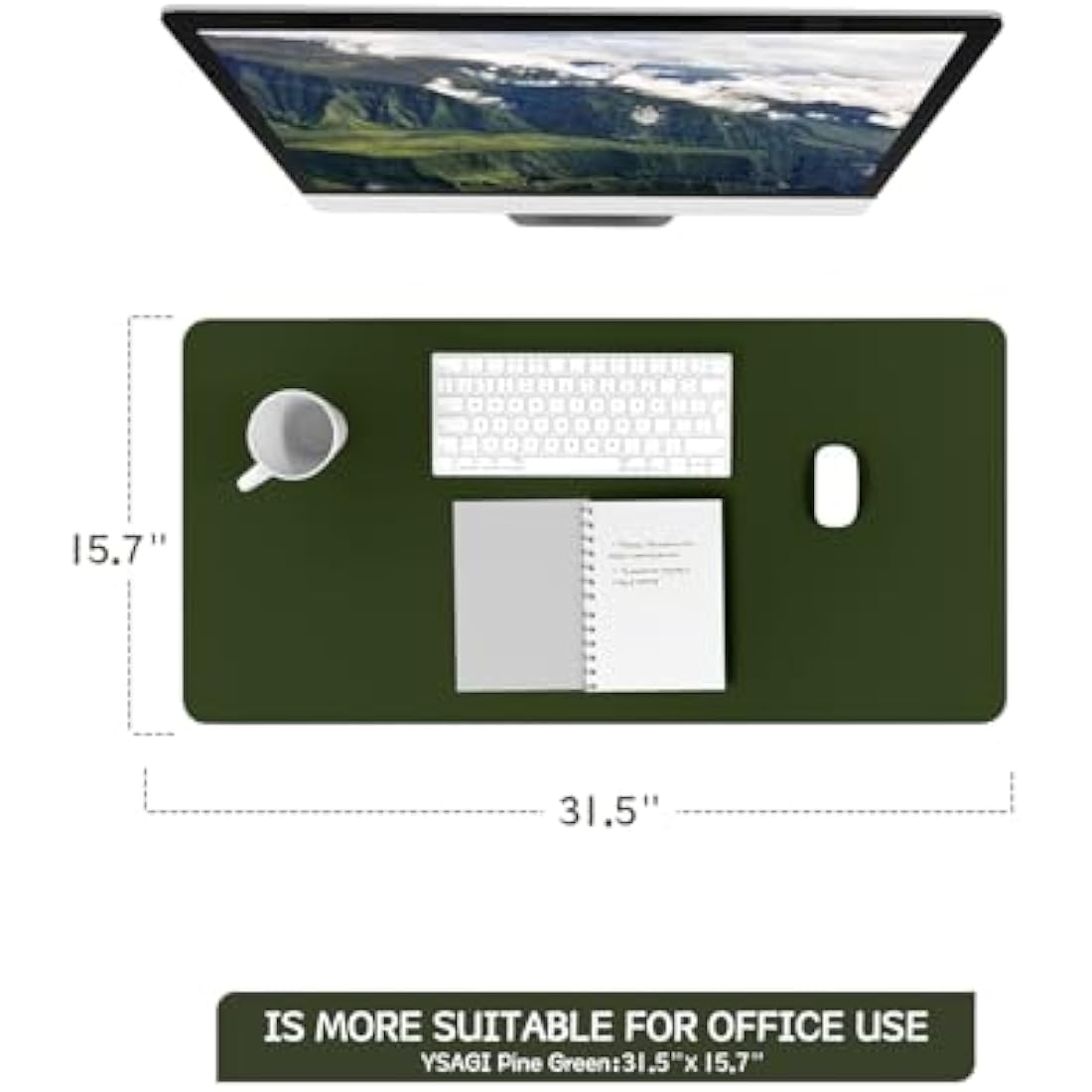 YSAGi Leather Desk Pad – Waterproof Non-Slip Office Writing Mat, Pine Green