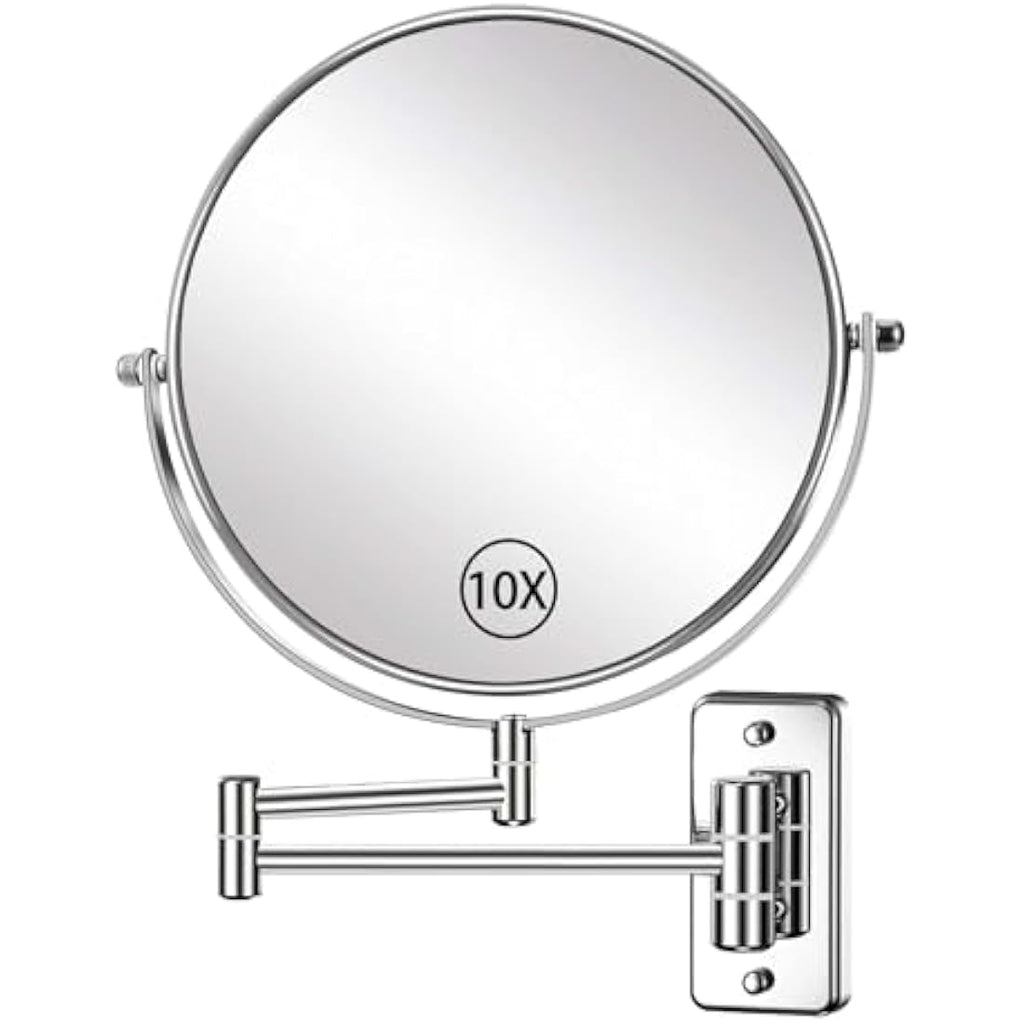 AusDaur 10X Magnifying Wall Mounted Makeup Mirror | 8" Swivel Chrome