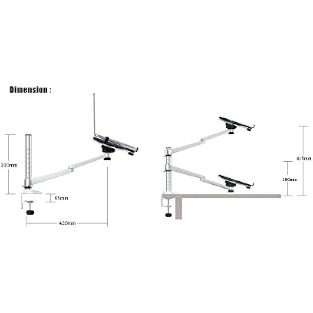 ThingyClub Adjustable Aluminium Laptop and Tablet Dual Arm Desk Mount