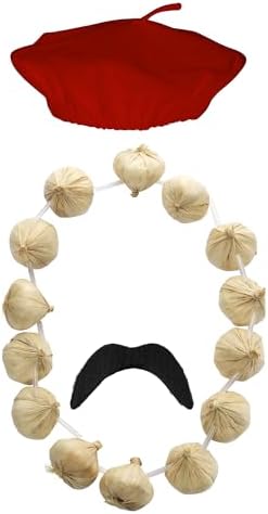 French Costume Set |  3-Piece Beret, Moustache & Onion Garland