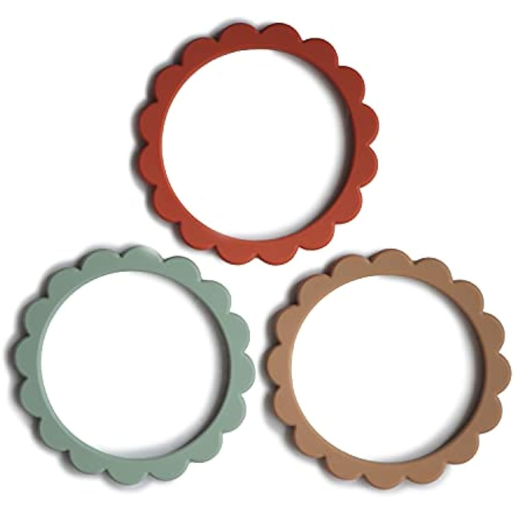 Mushie Silicone Flower Teether Bracelets - Set of 3 - Cambridge Blue