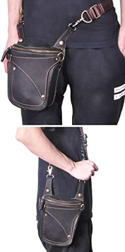 Le'aokuu Mens Genuine Leather Motorcycle Drop Leg Bag | Waist Pack