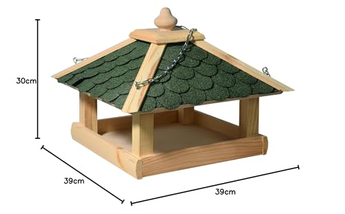 dobar Wooden Bird House – Weatherproof Pine Feeder with Green Bitumen Roof