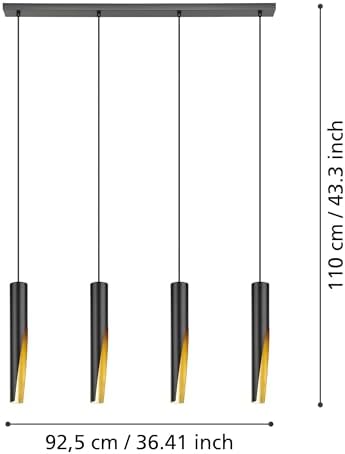 Eglo Barbotto 3-Light LED Pendant | Black & Gold Linear Ceiling Lamp