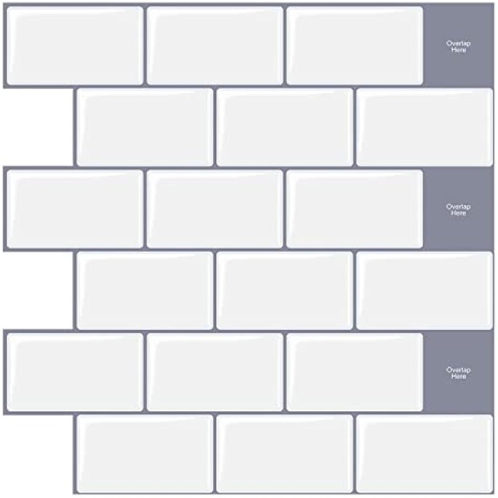 WoStick White Subway Peel and Stick Wall Tiles - 10 Sheet Kitchen Backsplash