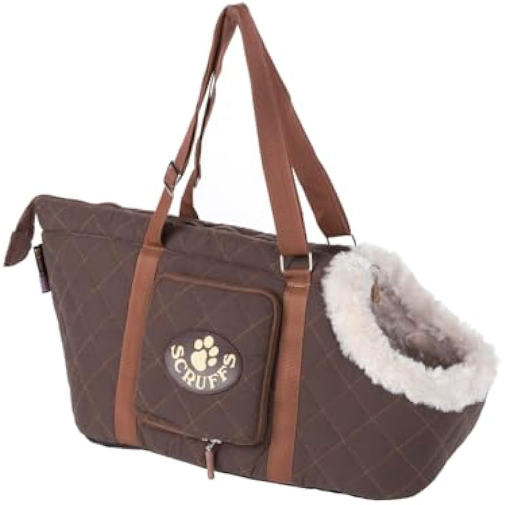 Scruffs Wilton Dog Carrier – Quilted Brown Plush Pet Travel Bag