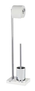 WENKO Free Standing Toilet Brush & Roll Holder – White Polyresin & Chrome