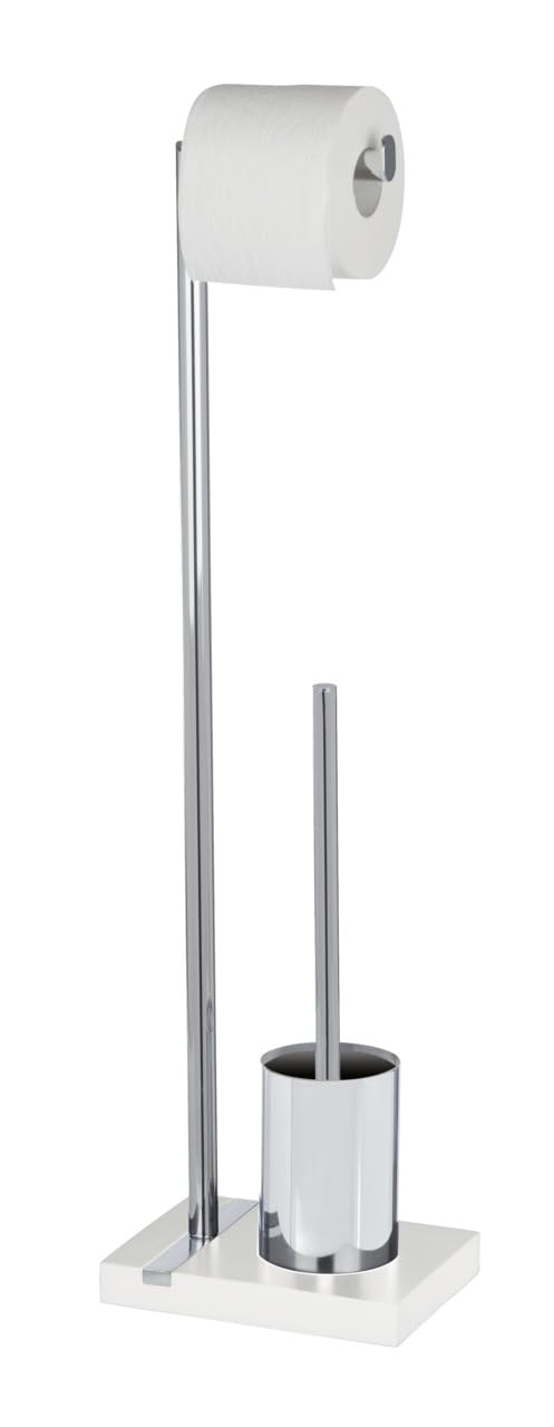 WENKO Free Standing Toilet Brush & Roll Holder – White Polyresin & Chrome
