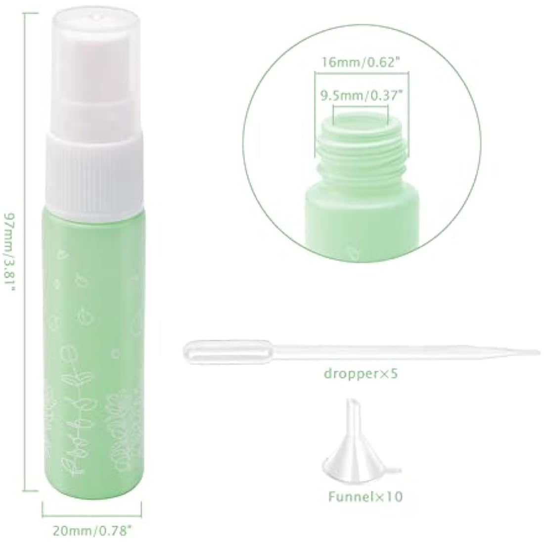 10ml Green Glass Perfume Spray Bottles – 10 Pack Travel Set