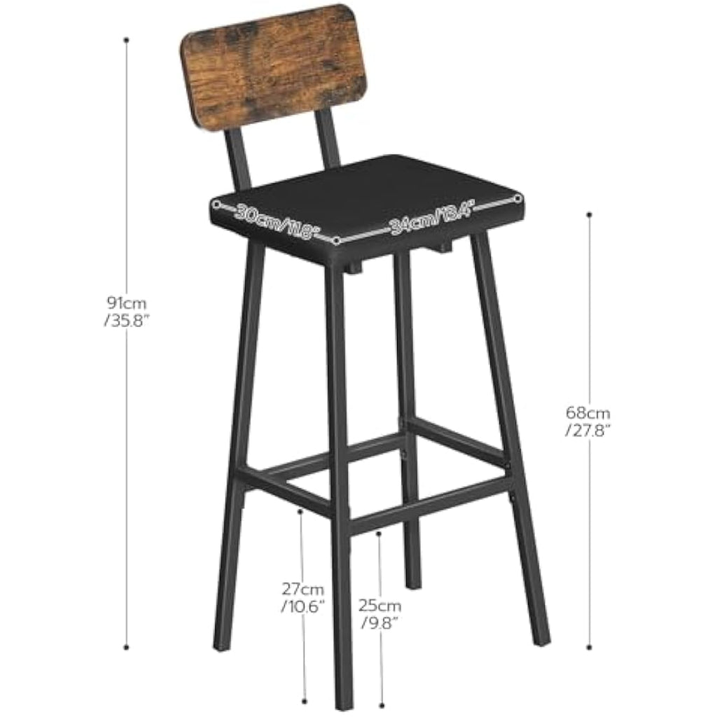 HOOBRO Industrial Bar Stools Set of 2 | PU Upholstered Rustic Brown