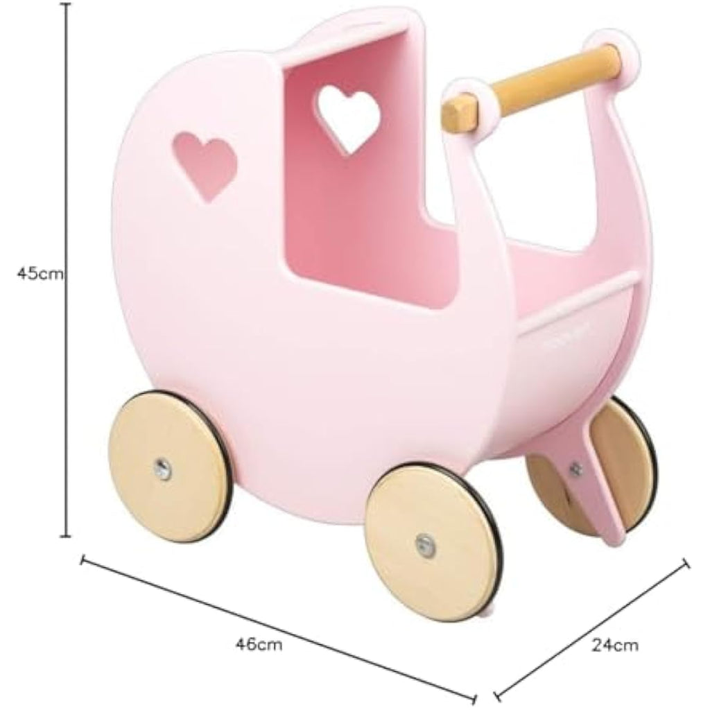 Moover Classic Wooden Doll's Pram – Pink Birch Plywood Push Along Toy