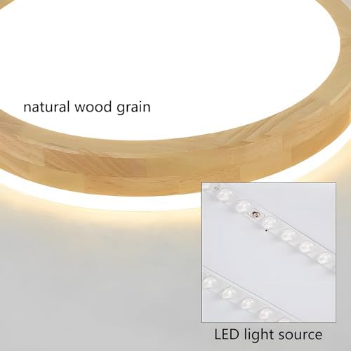 YYUTLUO Round Wood LED Ceiling Light – 48W Dimmable Flush Mount Lamp 60cm