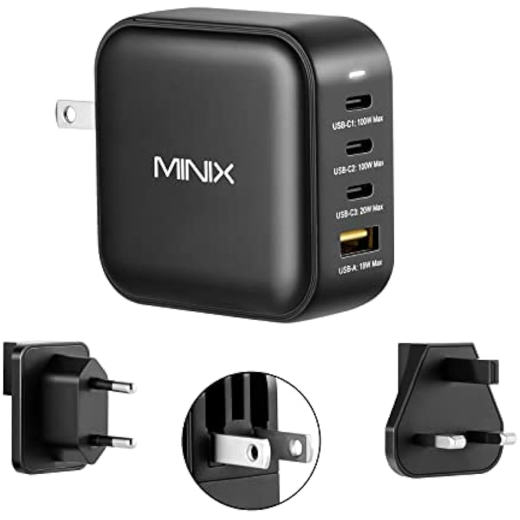 MINIX 100W GaN Fast Charger – 4-Port USB-C & USB-A Travel Adapter