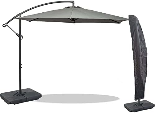 GardenCo 3m Cantilever Banana Parasol with Base & Cover – Grey