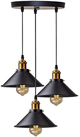 DELIPOP Industrial 3-Light Vintage Pendant Light – Black Metal E27