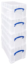 Really Useful Box 9 Litre Clear Plastic Storage Bins with XL Lid - 4 Pack